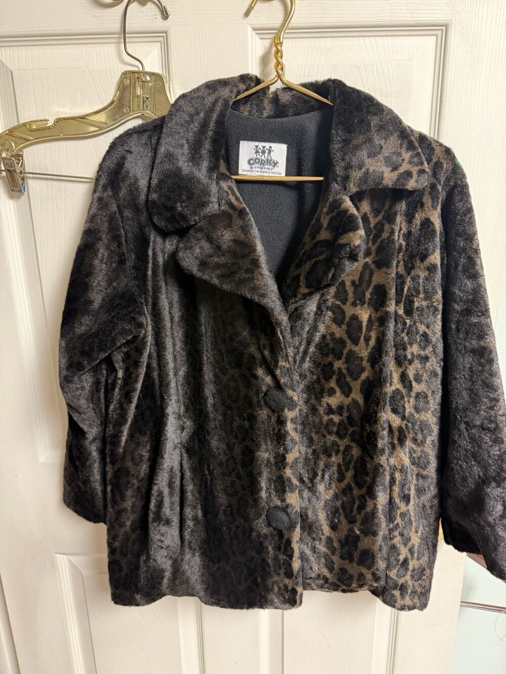 Vnt Y2K Corky & Company Girls Faux Fur Swing Coat Jacket XL 44w 26L Leopard